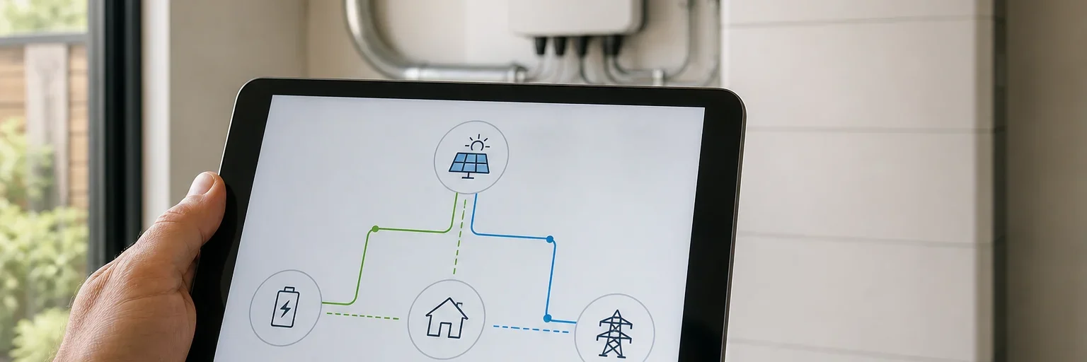 Tablet displaying a home energy flow interface